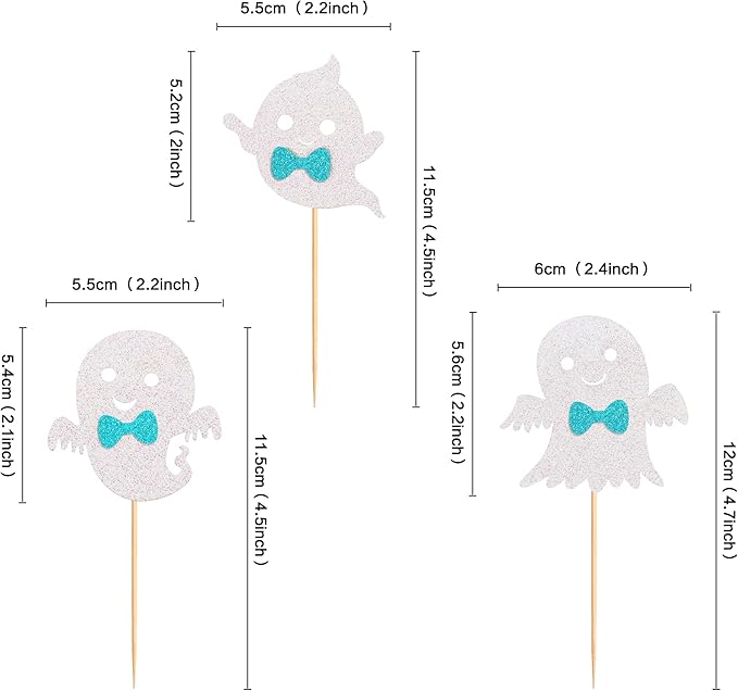 24Pcs Ghost Cupcake Toppers - Bule Halloween, Bule and White Halloween Birthday Decorations, Bule Halloween Baby Shower Decor, Ghost Decorations, Halloween Gender Reveal Decorations