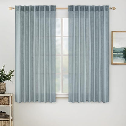MIULEE Dusty Blue Linen Curtains 42x63 Inch 2 Panel by MIULEE
