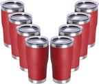 DOMICARE 20oz Tumbler with Lid Stainless Steel Tumblers Bulk, Double Wall Vacuum Insulated Coffee Travel Mug Powder Coated Tumbler, 8 Pack Red