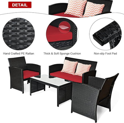 Tangkula Patio Wicker Conversation Furniture Set, Patiojoy Sofa & Table Set w/4 - Image 6