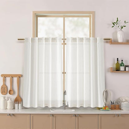 45 Inch Beige White Curtains Linen by Nanspring