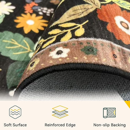 RELEANY Floral Washable 2x3 Area Rugs Doormat Black/Yellow | Flower Carpet - Image 4