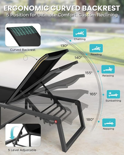Aluminum Chaise Lounge Chair Outdoor, Foldable& No Assembly Patio Pool Lounge - Image 5