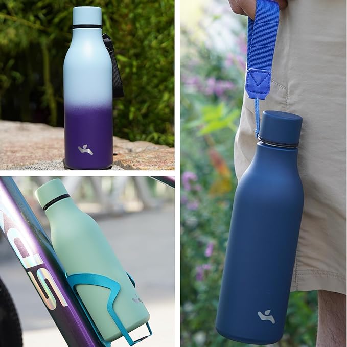 Insulated Water Bottle with Strap,18 oz Double Wall Stainless Steel Vacuum Bottles Metal Water Flask,Ice Blue