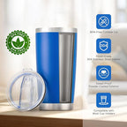 OMTech 20oz Tumblers Bulk, 6pc Stainless Steel Tumbler Set with Lid & Straw, Double Wall Vacuum Insulated Mug for Laser Engraver, Travel Coffee Mug for Hot & Cold Drinks, Navy Powder Coated Cup