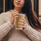 90 Pack 16 oz Disposable Coffee Cups No Lids, Champagne Insulated Ripple Wall Paper Coffee Cups 16oz, Kraft Corrugated Beverage Paper Cups for Hot Chocolate, Home, Travel, Office, Tea
