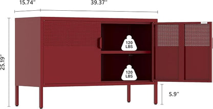 Metal Storage Cabinet, 2 Door TV Stand, Metal Mesh Accent Cabinet, Magnetic - Image 3