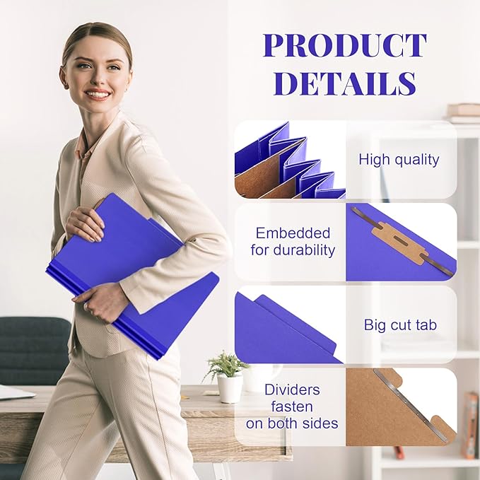 72 Pcs Classification Folders Letter Size, Back to School Supply for Teacher, Student, 3 Dividers Pressboard File Folder Bulk with 2 Fasteners, 3.5 Inch Expanding File Organizer (Purple)