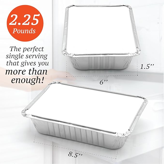 Spare Essentials 55 Pack - 2.25 LB To Go Aluminum Containers with Lids - Heat Proof Foil Tins for Meal Prep, Take Out, Freezer Meals