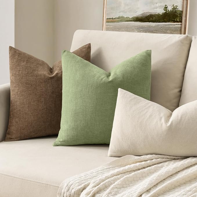 MIULEE Sage Green Chenille Couch Euro Throw Pillow Covers, 22x22 | Set of 2 - Image 2
