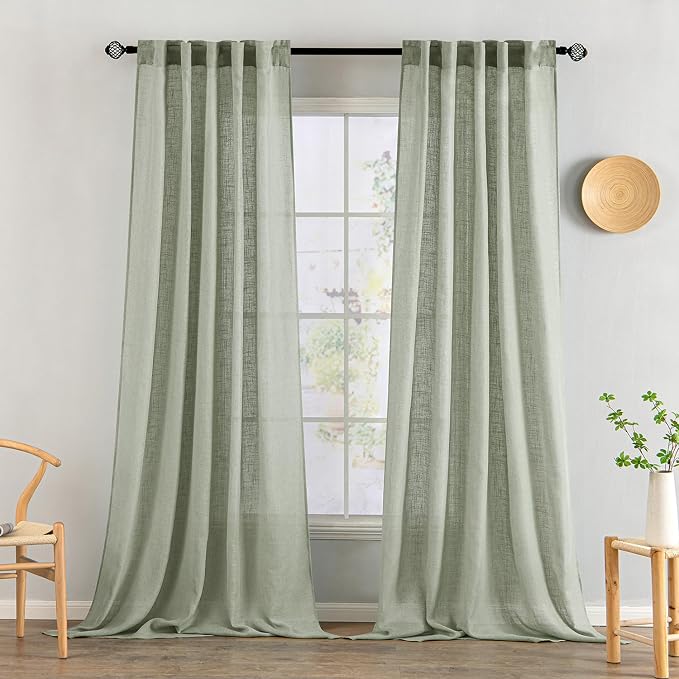 MIULEE Sage Linen Curtains 52x90 Inch Long by MIULEE