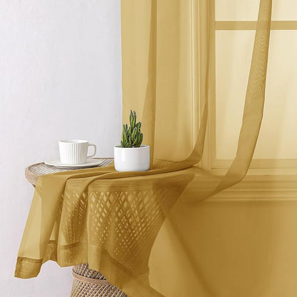 Gold Sheer Curtains 84 Inches Long 2 Panels, Light Filtering Airy Voile Window - Image 3