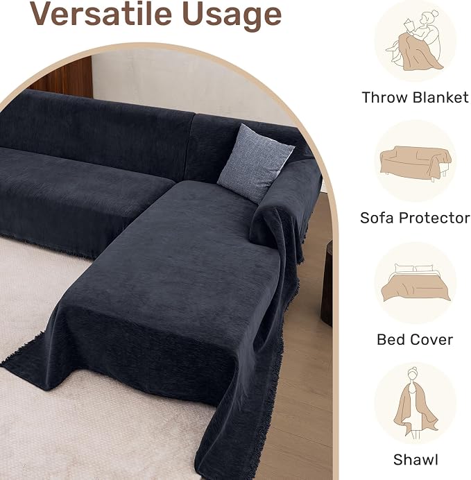 2 Pieces Sectional Couch Covers L Shaped Cover XXL Navy Blue | Thick Washable - Image 6