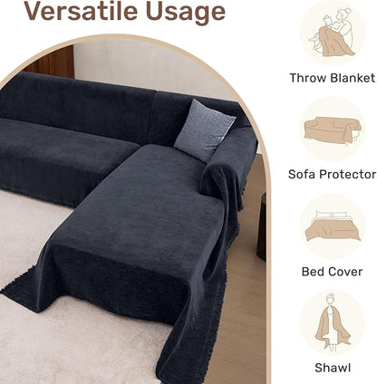 2 Pieces Sectional Couch Covers L Shaped Cover XXL Navy Blue | Thick Washable - Image 6