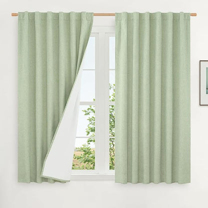 54 Inch Light Green Linen Full Blackout Window Curtains by LAMIT