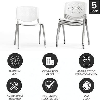 Flash Furniture HERCULES -5 Pack 880 lb. Capacity White Plastic Stack Chair | - Image 5