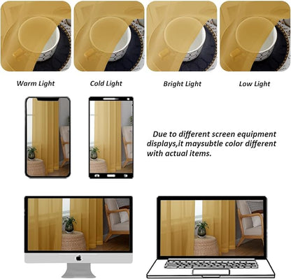 Chyhomenyc Gold Sheer Curtains 96 Inches Long 2 Panels, Light Filtering Gold - Image 4