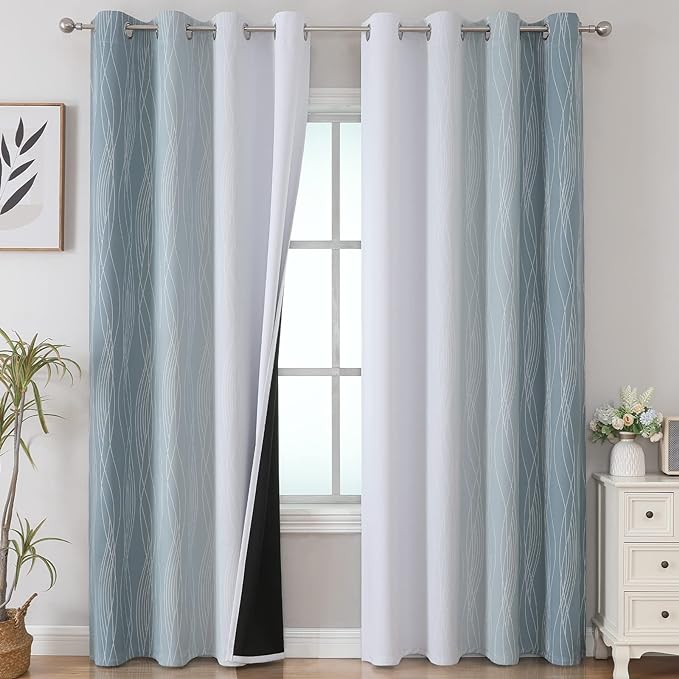 Stone Blue and Greyish White Blackout Curtains Living Room 108 Inches Long | by ESTELARTEXTILER