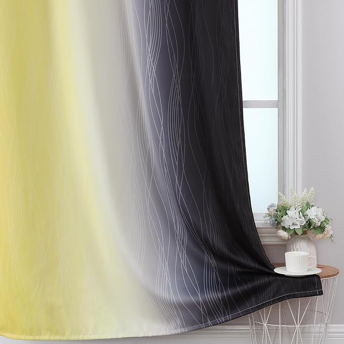 Black and Yellow Ombre Blackout Curtains 84 Inches Long | Room Darkening - Image 6