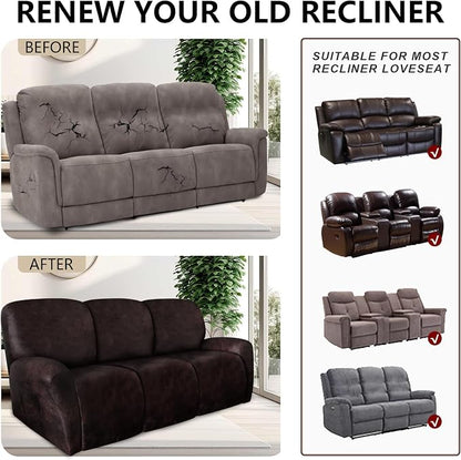 ANARACHON Leather Look Recliner Couch Cover 8-Piece Recliner Sofa Slipcovers 3 - Image 6