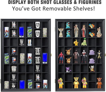 Shot Glass Display Case Wooden Cabinet Rack Holder Wall Mounted Black Shadow - Image 4