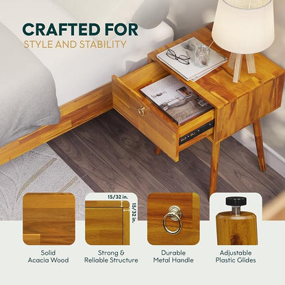 Bme Alden Solid Wood Nightstand/Side Table/End Table, Fully Assembled, - Image 3