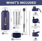 Lexlion Tea Infuser Bottle - Fruit Infuser Water Bottle 32 Oz, Triple Walled Insulated Stainless Steel Bottle, Thermal Leaf Infuser, Silicone Sleeve, 3 Lids Leakproof, Metal Mug Gallon