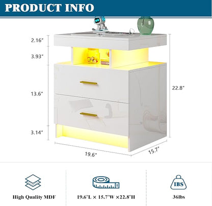 WOOVIVS Night Stand Set 2 with USB/Type-C/Wireless Charging Station, Modern - Image 3