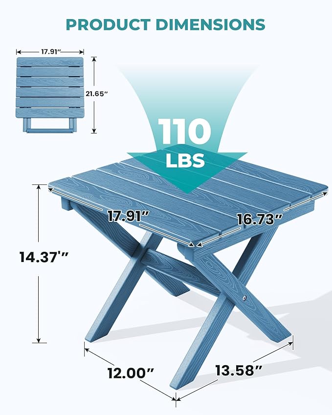 SERWALL Folding Outdoor Side Table Set of 2, Portable Adirondack Side Table - Image 3