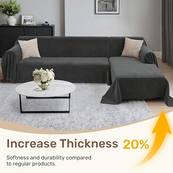 2 Pieces Sectional Couch Covers L Shaped Cover XXXL Charcoal Gray | Thick - Image 3