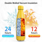 Insulated Water Bottle, 2 Pack-17oz Stainless Steel Water Bottles with straw lid, Metal Sports Water Bottles for Boys,Girls, Double Wall Vacuum BPA-Free Flask for School, Sports(Black-Yellow)