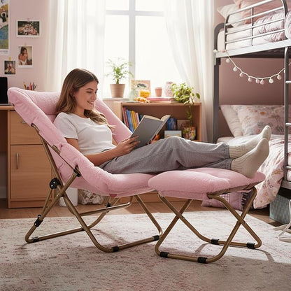 Tiita Folded Chair with Straight Ottoman, Soft Faux Fur Oversized Folding - Image 2