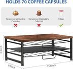 K Cup Holder Organizer for 70 Pods, 2-Tier Coffee Pod Holder for K-Cup with 2 Sliding Storage Drawers, Coffee Station Bar Organizer for Kitchen Countertop, Home & Office, Wooden