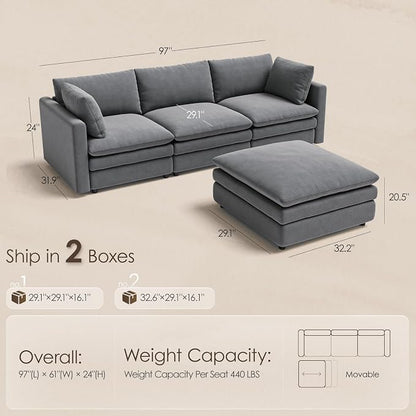 97" Cloud Couches for Living Room, 29.1" Deep Seat Modular Sectional Sofa - Image 2