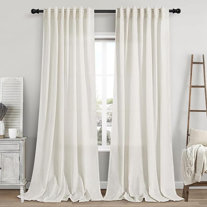 Cream Linen Curtains 115 Inches Long 2 Panels Set by Nanspring