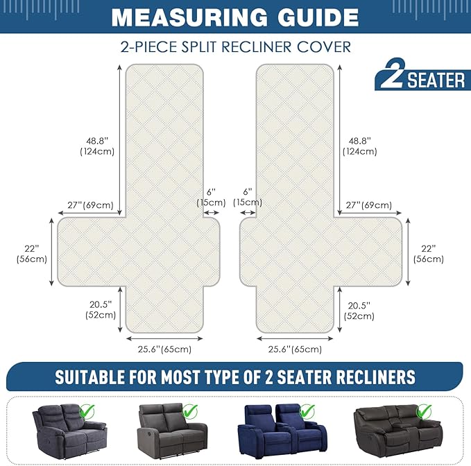 TAOCOCO 100% Waterproof Loveseat Recliner Cover, Non Slip Split Loveseat Covers - Image 5