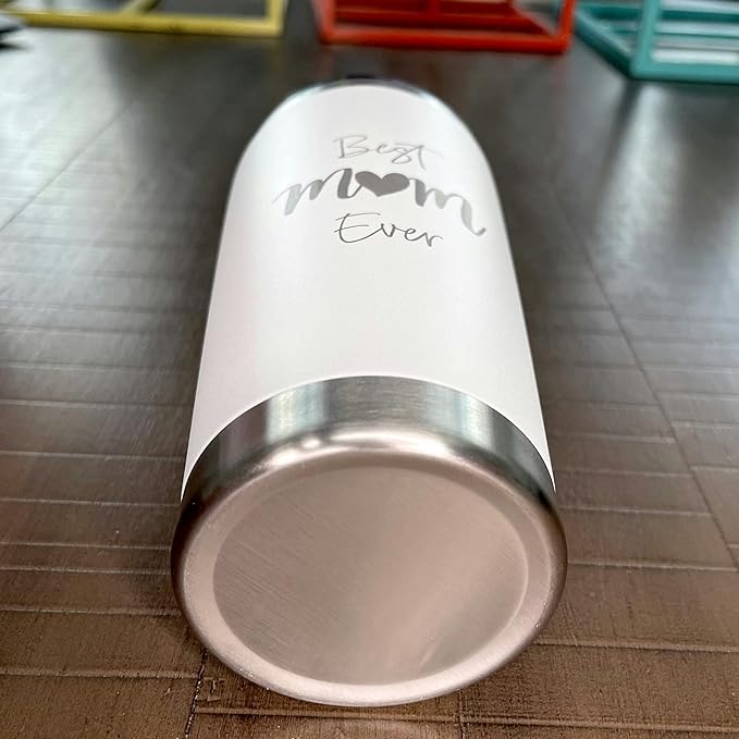 Best Mom Ever Tumbler Gift. 20 Oz Insulated Stainless Steel With Lid, Straw & Brush. Gift Idea For Mom Birthday, Mother's Day Gift Travel Mug Or New Mom Christmas Gift. Laser Engraved.(White)