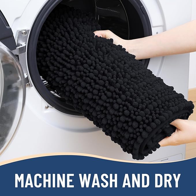Arotive Luxury Chenille Bathroom Rug Mat, Extra Soft Thick Absorbent Shaggy Bath Rugs, Non-Slip Machine Wash Dry, Plush Bath Mats for Bathroom, Shower and Tub, 44x24, Black