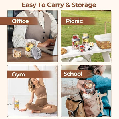 ComSaf Overnight Oats Containers with Lids (16OZ+4OZ, 2PCS) On-The-Go Dual-Laryer Yogurt Parfait Cups with Dry and Wet Separation Mason Jars for Chia Pudding Cereal Nut Fruit Meal Prep Salad