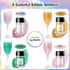 Edible Glitter - 4 Colors Luster Dust Edible, 100% Food Grade Edible Glitter for Drinks, Cakes, Easter Eggs, and Cookie Decoration, Vegan-Friendly Edible Luster Dust（0.18oz/5g）