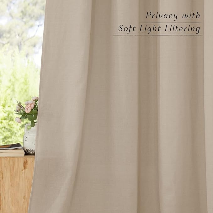 NICETOWN Flax Linen Taupe Window Curtains 63 inches Long, Grommet Linen Blend - Image 5