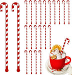 30 Pcs Christmas Coffee Stirrers Candy Cane Swizzle Sticks Coffee Bar Decoration Hot Cocoa Plastic Cocktails Drink Stirrers Reusable Beverage Stir Gifts for Xmas Party Supplies(Red, White)