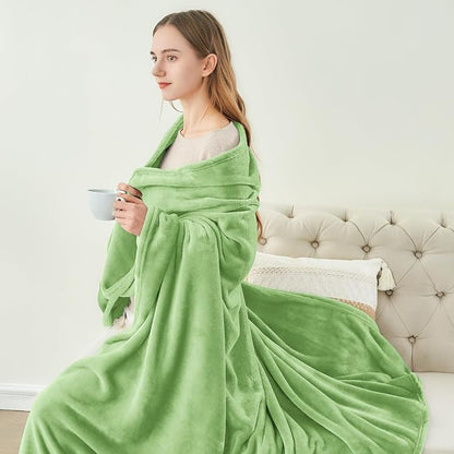 BEDELITE Fleece Blanket Soft Plush Queen Bed Blanket Grass Green 90"x90" | - Image 8