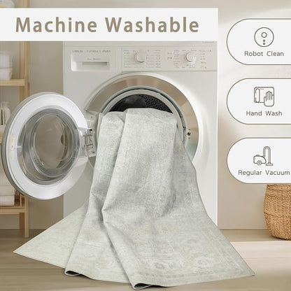 8x10 Washable Area Rugs for Living Room, Dining Room | Neutral, Ultra Soft Faux - Image 4