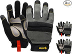 KAYGO Work Gloves For Men, KG125M Mechanic Utility Work Gloves for All Purpose, Excellent Grip, Heavy Duty, Improved Dexterity, Touch Screen, 2X-Large, 3 pairs, Grey