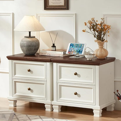 SAVOR LIFE Farmhouse Nightstand Set of 2, Rustic Low Nightstands by SAVORLIFEFurniture