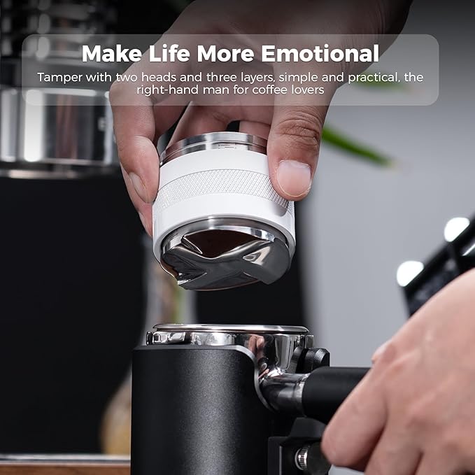 IKAPE Coffee Products, 51mm Coffee Distributor & Hand Tamper, Adjustable Depth Espresso Distributor Fits All 51mm Espresso Portafilter, Compatible with Delonghi Bottomless Portafilter (White)