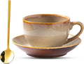 Porcelain Coffee Cup with Saucer Spoon, Vintage Design Ceramic Latte Art Cappuccino Barista Espresso Tea Cup with Saucer (11.6 oz, 350ml, Honey Pomelo Yellow)