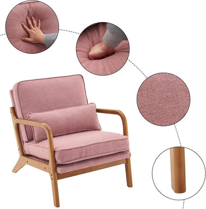 VINGLI Cozy Living Room Chairs, Linen Pink Accent Chairs Set of 2, Wood Lounge - Image 3