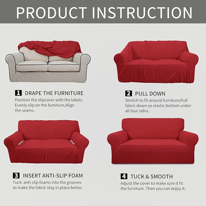 Easy-Going Stretch Loveseat Couch Covers Washable Christmas Red | 1-Piece - Image 8